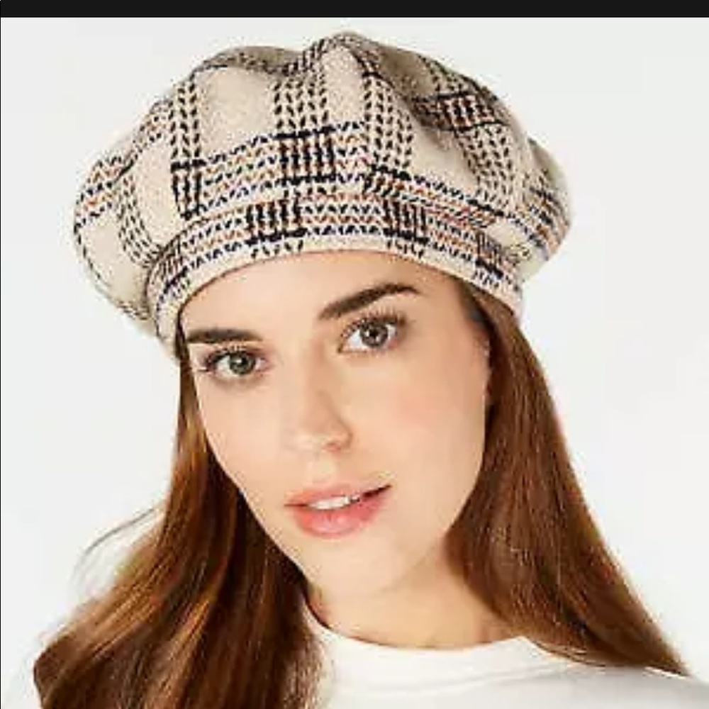 INC International Concepts Beige Plaid Beret